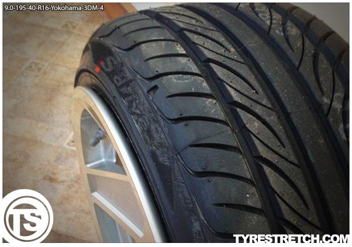 An example of tyre stretch: 195/40 R16 on 9.0J – YOKOHAMA (3SDM)