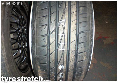 An example of tyre stretch: 195/40 R16 on 9.0J