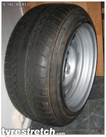 An example of tyre stretch: 195/45 R13 on 9.0J