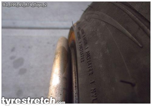 An example of tyre stretch: 195/45 R14 on 9.0J – TOYO