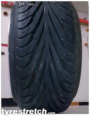 An example of tyre stretch: 195/45 R14 on 9.0J – TOYO