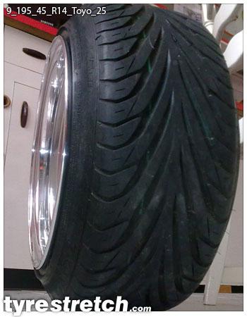 An example of tyre stretch: 195/45 R14 on 9.0J – TOYO