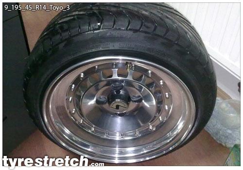 An example of tyre stretch: 195/45 R14 on 9.0J – TOYO