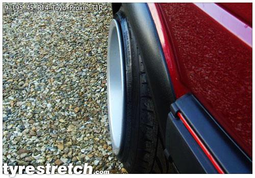 An example of tyre stretch: 195/45 R14 on 9.0J – TOYO