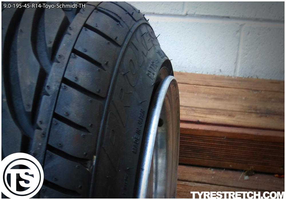 An example of tyre stretch: 195/45 R14 on 9.0J – TOYO (SCHMIDT)