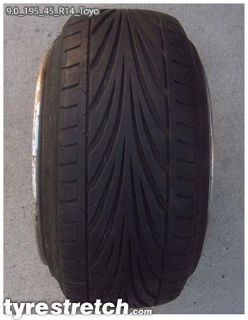 An example of tyre stretch: 195/45 R14 on 9.0J – TOYO