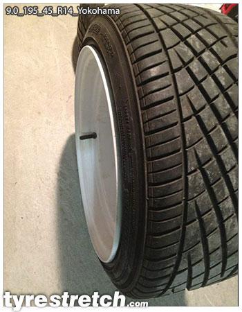 An example of tyre stretch: 195/45 R14 on 9.0J – YOKOHAMA