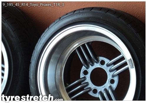 An example of tyre stretch: 195/45 R14 on 9.0J – TOYO