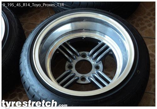 An example of tyre stretch: 195/45 R14 on 9.0J – TOYO