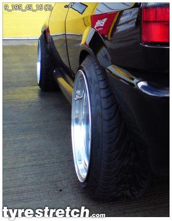 An example of tyre stretch: 195/45 R15 on 9.0J