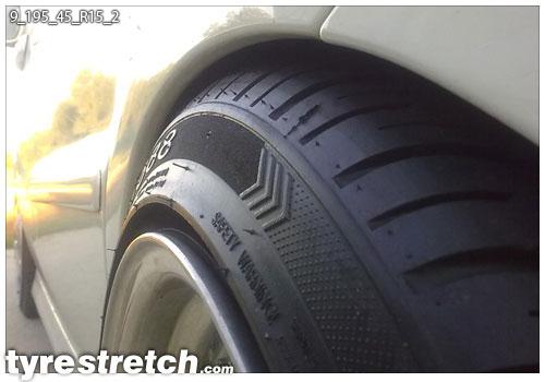 An example of tyre stretch: 195/45 R15 on 9.0J