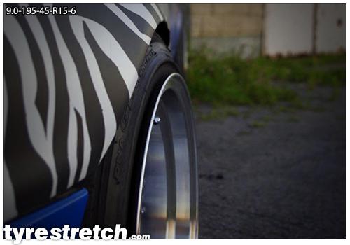 An example of tyre stretch: 195/45 R15 on 9.0J