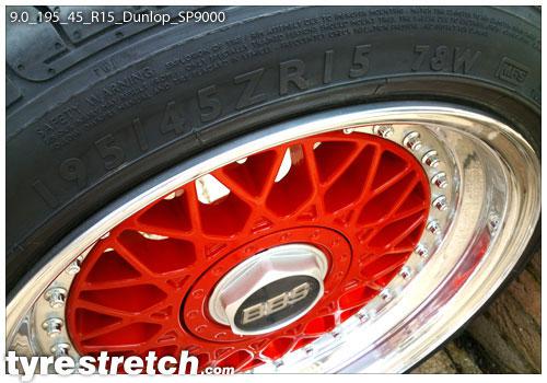 An example of tyre stretch: 195/45 R15 on 9.0J – DUNLOP