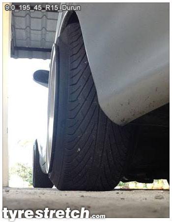 An example of tyre stretch: 195/45 R15 on 9.0J – DURUN