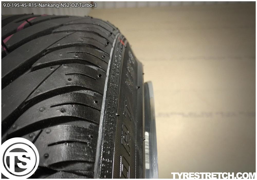 An example of tyre stretch: 195/45 R15 on 9.0J – NANKANG (OZ)