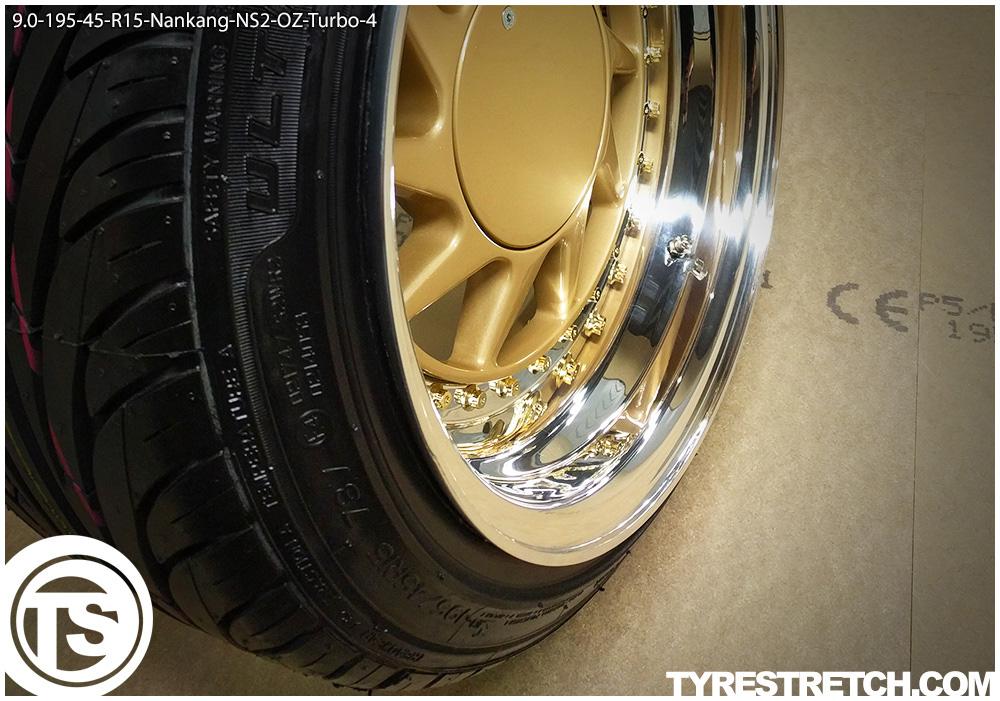 An example of tyre stretch: 195/45 R15 on 9.0J – NANKANG (OZ)