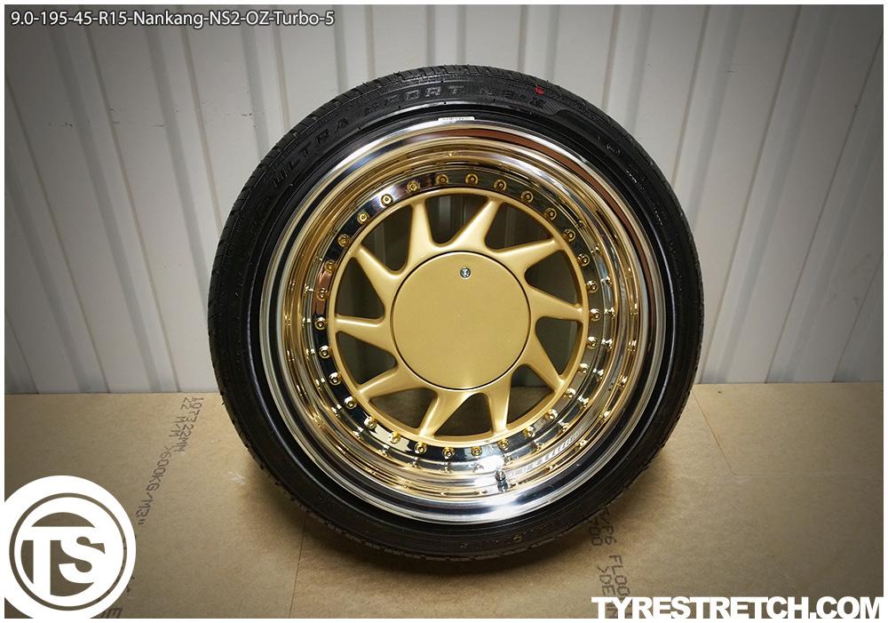 An example of tyre stretch: 195/45 R15 on 9.0J – NANKANG (OZ)