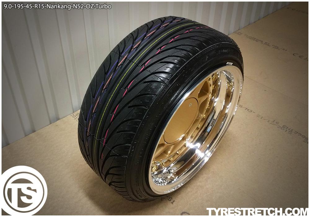 An example of tyre stretch: 195/45 R15 on 9.0J – NANKANG (OZ)