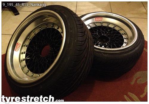 An example of tyre stretch: 195/45 R15 on 9.0J – NANKANG