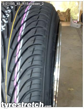 An example of tyre stretch: 195/45 R15 on 9.0J – NEXEN