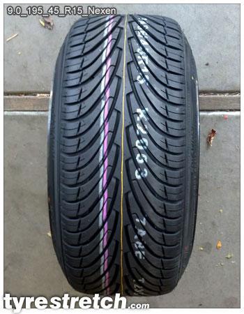 An example of tyre stretch: 195/45 R15 on 9.0J – NEXEN