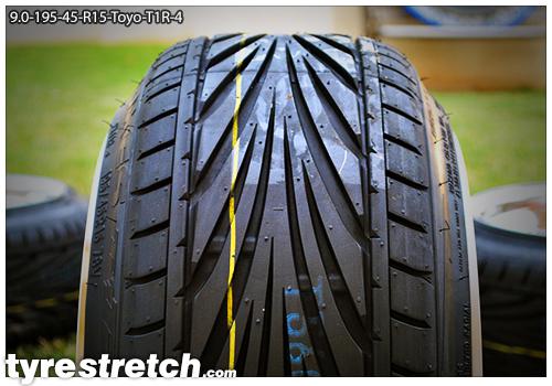 An example of tyre stretch: 195/45 R15 on 9.0J – TOYO