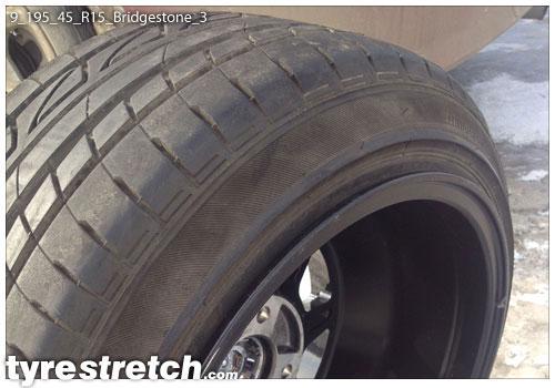 An example of tyre stretch: 195/45 R15 on 9.0J – BRIDGESTONE