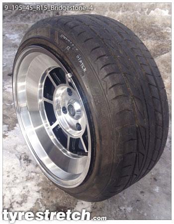 An example of tyre stretch: 195/45 R15 on 9.0J – BRIDGESTONE