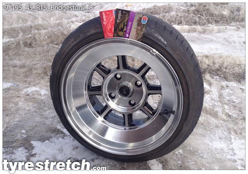 An example of tyre stretch: 195/45 R15 on 9.0J – BRIDGESTONE