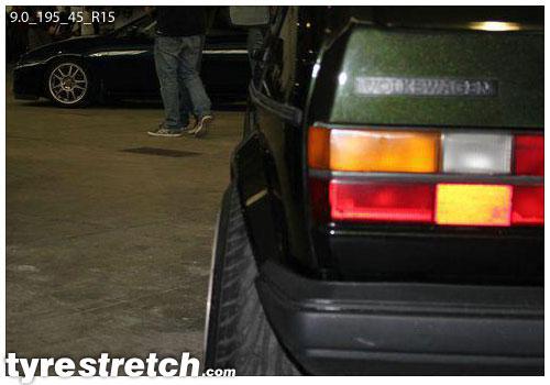 An example of tyre stretch: 195/45 R15 on 9.0J