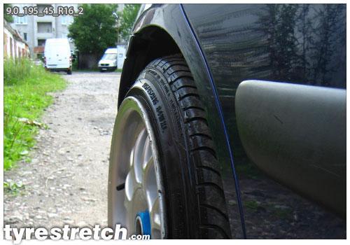An example of tyre stretch: 195/45 R16 on 9.0J