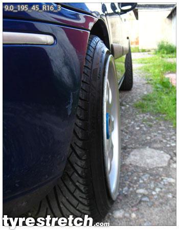 An example of tyre stretch: 195/45 R16 on 9.0J