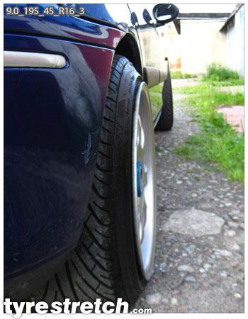 An example of tyre stretch: 195/45 R16 on 9.0J