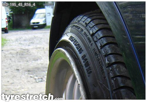 An example of tyre stretch: 195/45 R16 on 9.0J