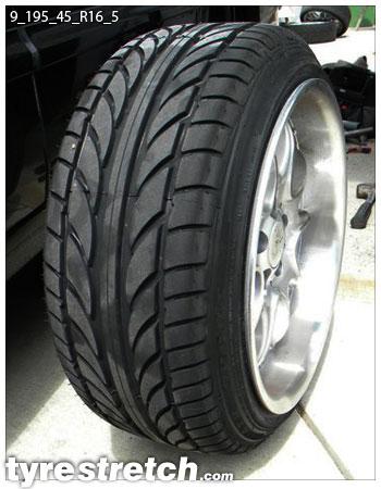 An example of tyre stretch: 195/45 R16 on 9.0J