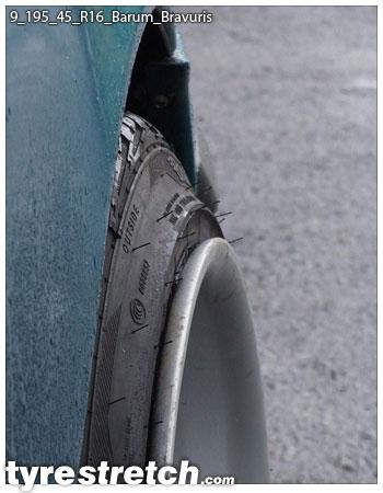 An example of tyre stretch: 195/45 R16 on 9.0J – BARUM
