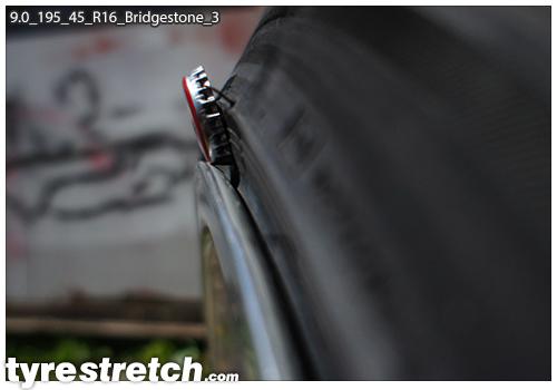 An example of tyre stretch: 195/45 R16 on 9.0J – BRIDGESTONE