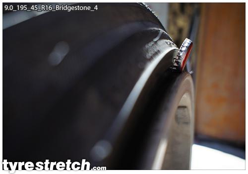 An example of tyre stretch: 195/45 R16 on 9.0J – BRIDGESTONE