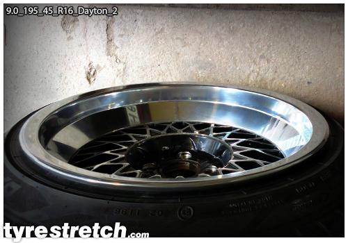 An example of tyre stretch: 195/45 R16 on 9.0J – DAYTON