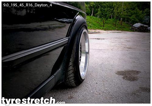 An example of tyre stretch: 195/45 R16 on 9.0J – DAYTON