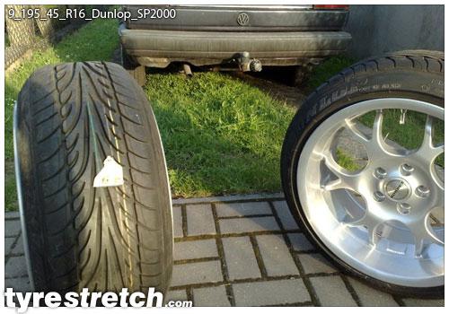 An example of tyre stretch: 195/45 R16 on 9.0J – DUNLOP