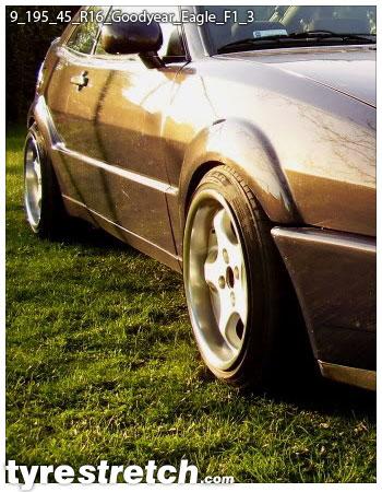 An example of tyre stretch: 195/45 R16 on 9.0J – GOODYEAR