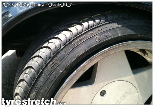 An example of tyre stretch: 195/45 R16 on 9.0J – GOODYEAR