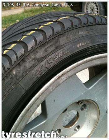 An example of tyre stretch: 195/45 R16 on 9.0J – GOODYEAR
