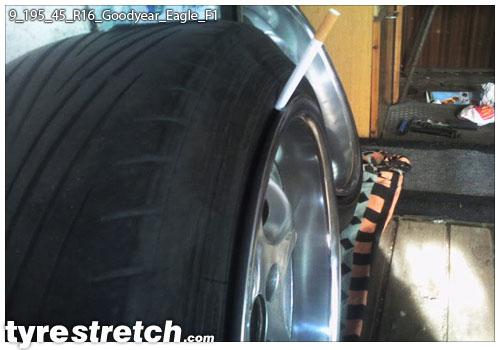 An example of tyre stretch: 195/45 R16 on 9.0J – GOODYEAR