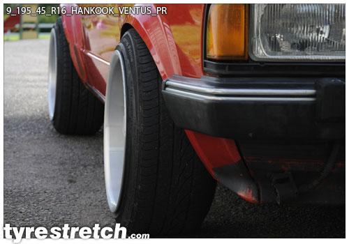 An example of tyre stretch: 195/45 R16 on 9.0J – HANKOOK