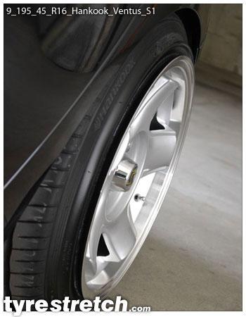 An example of tyre stretch: 195/45 R16 on 9.0J – HANKOOK