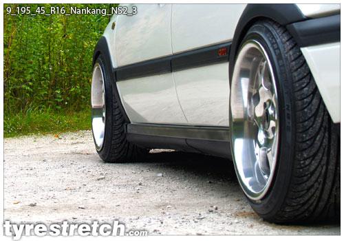 An example of tyre stretch: 195/45 R16 on 9.0J – NANKANG