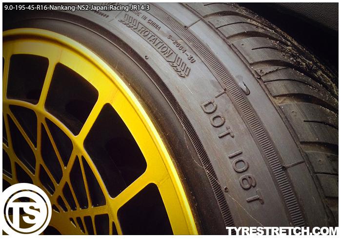 An example of tyre stretch: 195/45 R16 on 9.0J – NANKANG (JAPAN RACING)