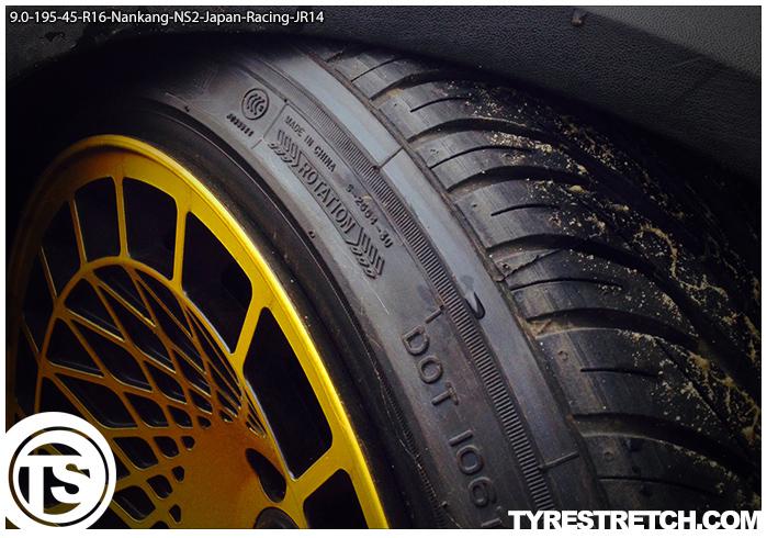 An example of tyre stretch: 195/45 R16 on 9.0J – NANKANG (JAPAN RACING)